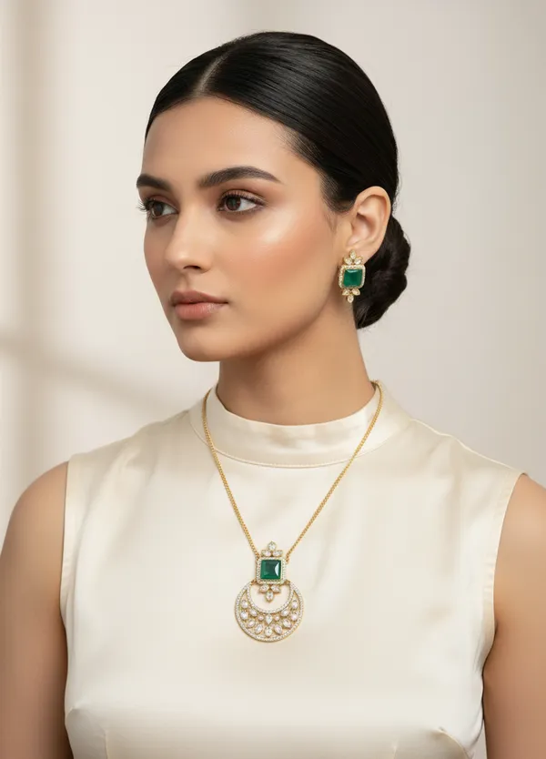 Green_Brass_Necklace_Set_For_Women